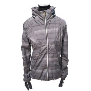 lululemon athletica Striped Gray Lightweight Jacket With Stowable Hood